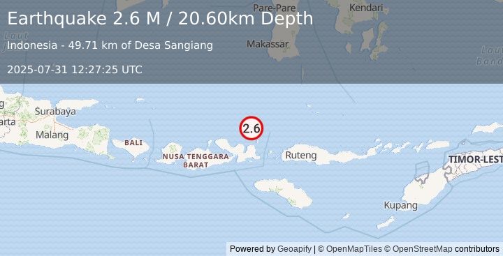 Earthquake Flores Sea (2.6 M) (2025-07-31 12:27:25 UTC)