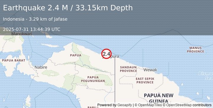 Earthquake Near North Coast of West Papua (2.4 M) (2025-07-31 13:44:39 UTC)