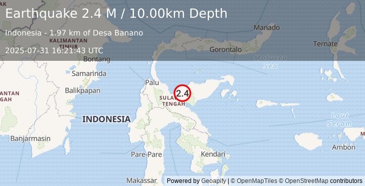 Earthquake Sulawesi, Indonesia (2.4 M) (2025-07-31 16:21:43 UTC)