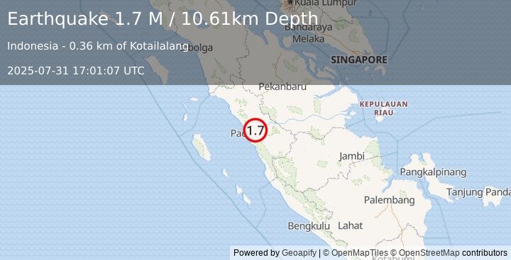 Earthquake Southern Sumatra, Indonesia (1.7 M) (2025-07-31 17:01:07 UTC)