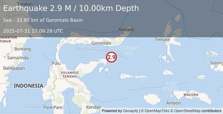 Earthquake Minahassa Peninsula, Sulawesi (2.9 M) (2025-07-31 17:09:28 UTC)