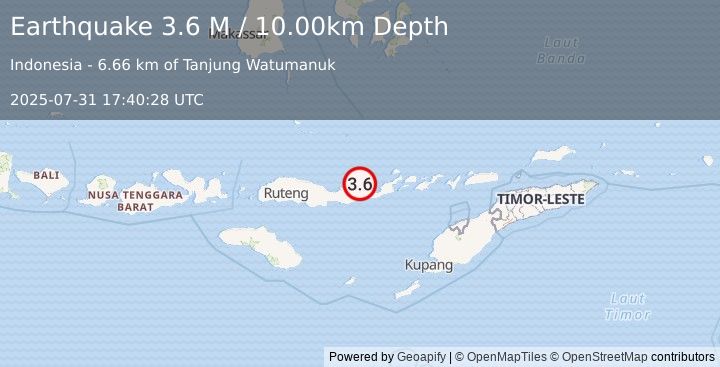 Earthquake Flores Region, Indonesia (3.6 M) (2025-07-31 17:40:28 UTC)