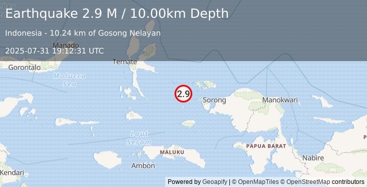 Earthquake Halmahera, Indonesia (2.9 M) (2025-07-31 19:12:31 UTC)
