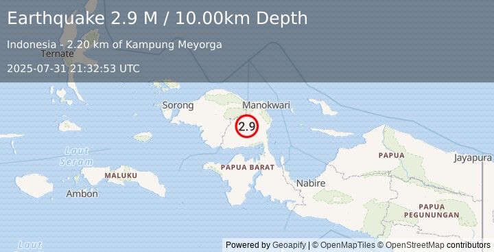 Earthquake West Papua Region, Indonesia (2.9 M) (2025-07-31 21:32:53 UTC)