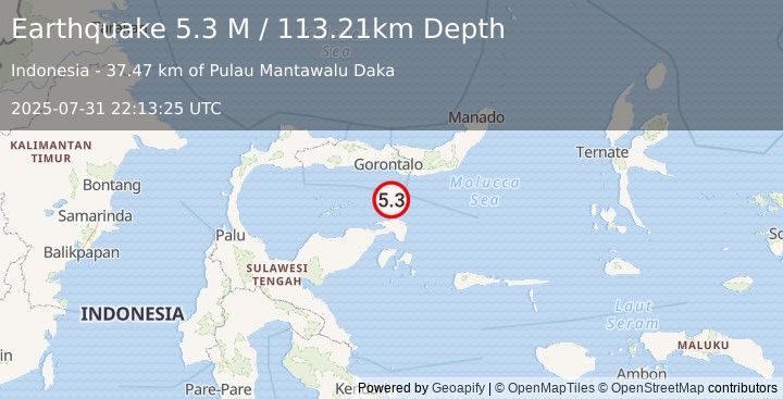 Earthquake Minahassa Peninsula, Sulawesi (5.3 M) (2025-07-31 22:13:25 UTC)