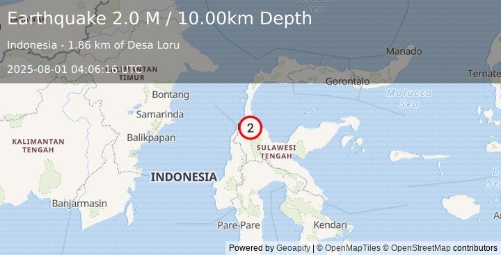 Earthquake Minahassa Peninsula, Sulawesi (2.0 M) (2025-08-01 04:06:16 UTC)