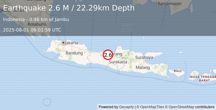 Earthquake Java, Indonesia (2.6 M) (2025-08-01 06:01:59 UTC)