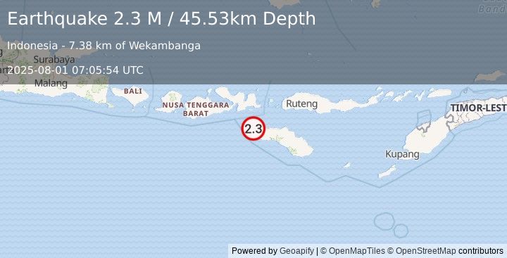 Earthquake Sumbawa Region, Indonesia (2.3 M) (2025-08-01 07:05:54 UTC)