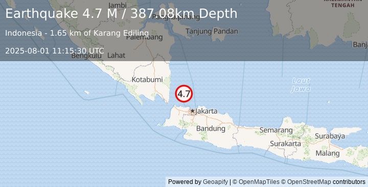 Earthquake Java, Indonesia (4.7 M) (2025-08-01 11:15:30 UTC)