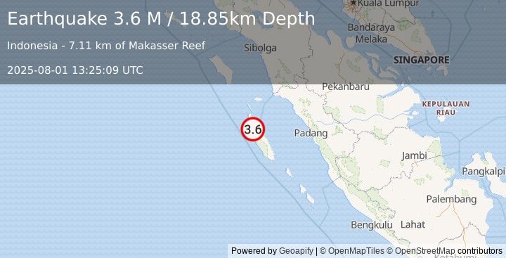 Earthquake Southern Sumatra, Indonesia (3.6 M) (2025-08-01 13:25:09 UTC)