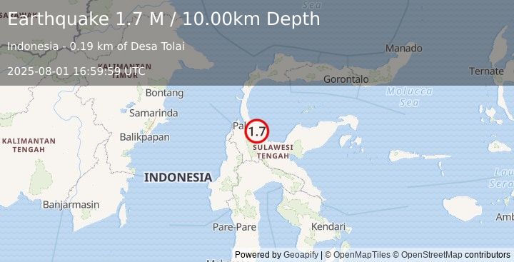 Earthquake Sulawesi, Indonesia (1.7 M) (2025-08-01 16:59:59 UTC)