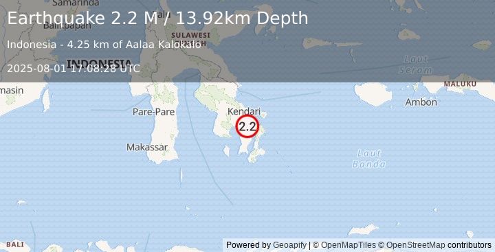 Earthquake Sulawesi, Indonesia (2.2 M) (2025-08-01 17:08:28 UTC)