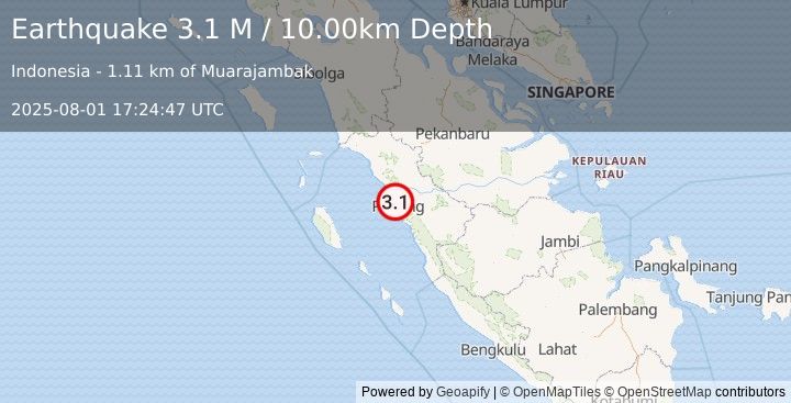 Earthquake Southern Sumatra, Indonesia (3.1 M) (2025-08-01 17:24:47 UTC)