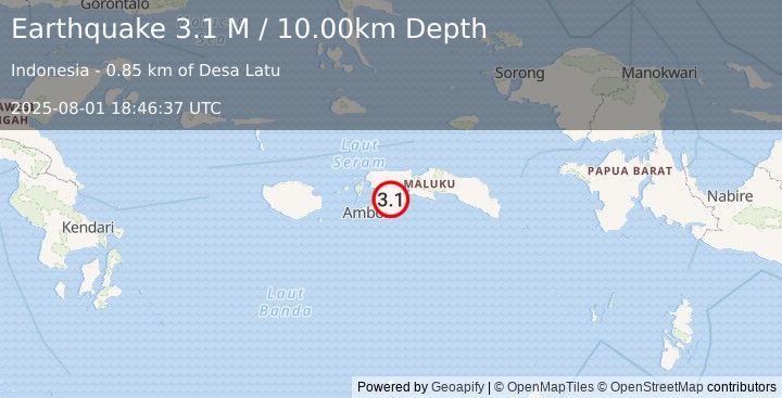 Earthquake Seram, Indonesia (3.1 M) (2025-08-01 18:46:37 UTC)