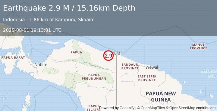 Earthquake Near North Coast of West Papua (2.9 M) (2025-08-01 19:13:01 UTC)
