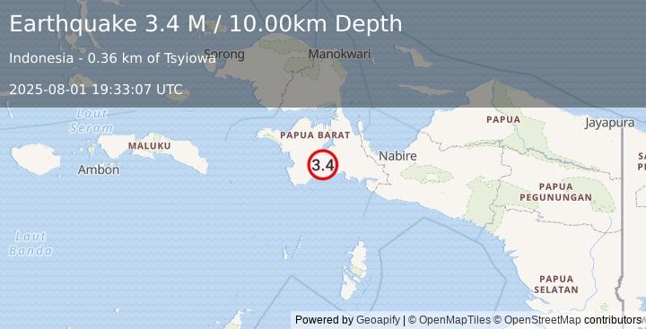 Earthquake West Papua Region, Indonesia (3.4 M) (2025-08-01 19:33:07 UTC)