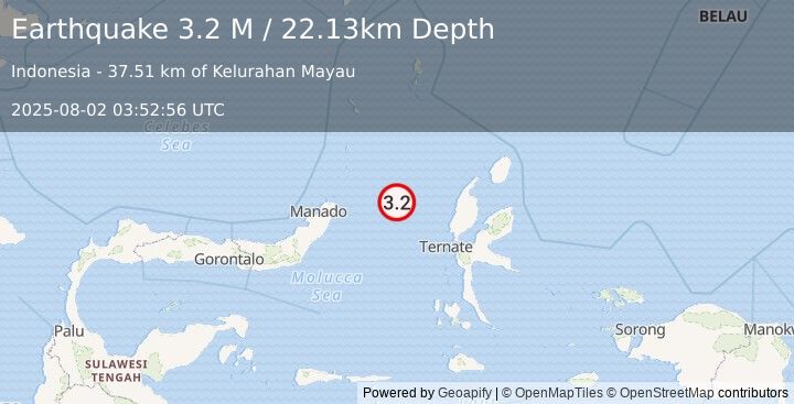 Earthquake Northern Molucca Sea (3.2 M) (2025-08-02 03:52:56 UTC)