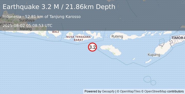 Earthquake Sumbawa Region, Indonesia (3.2 M) (2025-08-02 05:08:53 UTC)