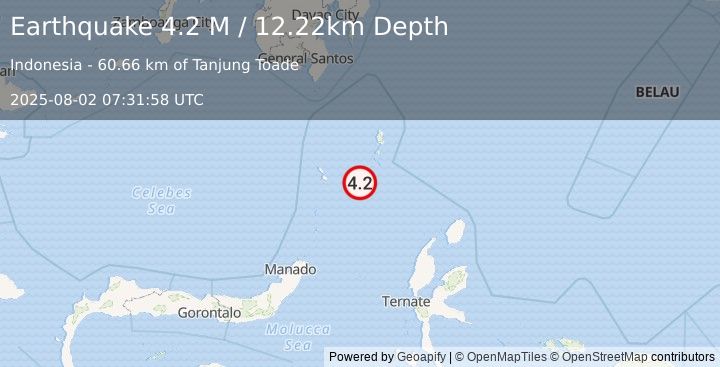 Earthquake Talaud Islands, Indonesia (4.2 M) (2025-08-02 07:31:58 UTC)
