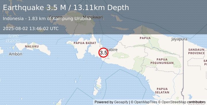 Earthquake West Papua Region, Indonesia (3.5 M) (2025-08-02 13:46:02 UTC)