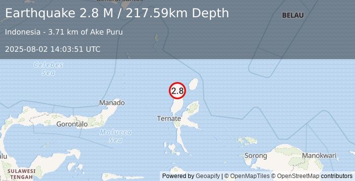 Earthquake Northern Molucca Sea (2.8 M) (2025-08-02 14:03:51 UTC)