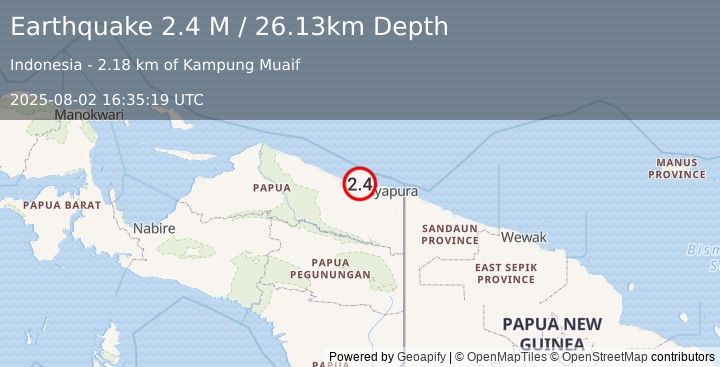 Earthquake Near North Coast of West Papua (2.4 M) (2025-08-02 16:35:19 UTC)