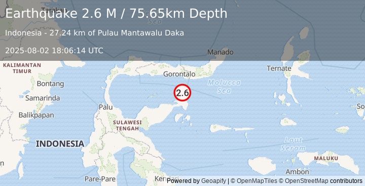 Earthquake Minahassa Peninsula, Sulawesi (2.6 M) (2025-08-02 18:06:14 UTC)