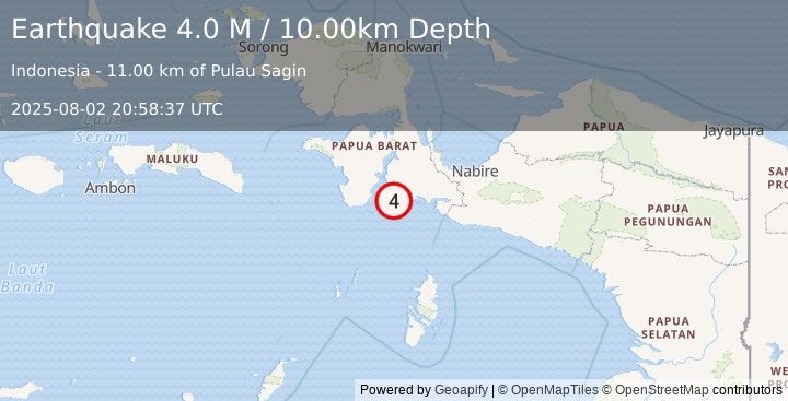 Earthquake West Papua Region, Indonesia (4.0 M) (2025-08-02 20:58:37 UTC)
