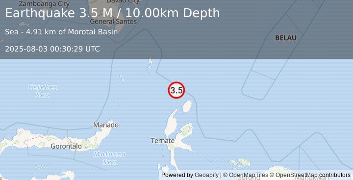 Earthquake North of Halmahera, Indonesia (3.5 M) (2025-08-03 00:30:29 UTC)