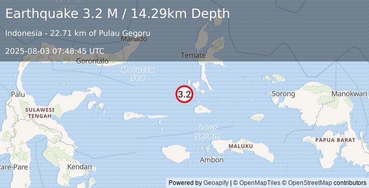 Earthquake Halmahera, Indonesia (3.2 M) (2025-08-03 07:48:45 UTC)