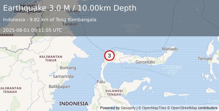Earthquake Minahassa Peninsula, Sulawesi (3.0 M) (2025-08-03 09:11:05 UTC)
