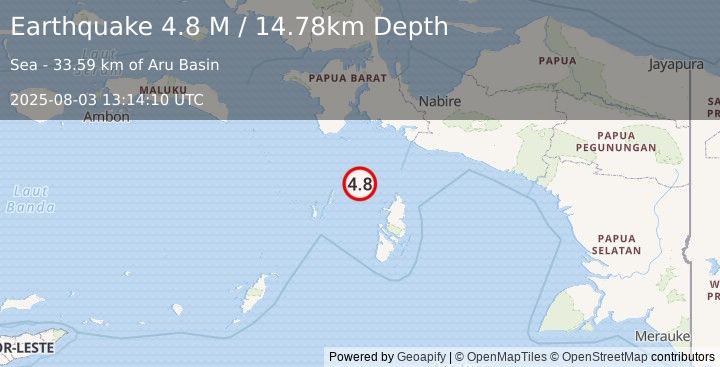 Earthquake Aru Islands Region, Indonesia (4.8 M) (2025-08-03 13:14:10 UTC)