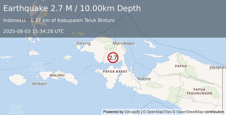 Earthquake West Papua Region, Indonesia (2.8 M) (2025-08-03 15:34:29 UTC)