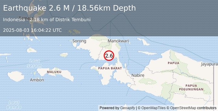 Earthquake West Papua Region, Indonesia (2.6 M) (2025-08-03 16:04:22 UTC)