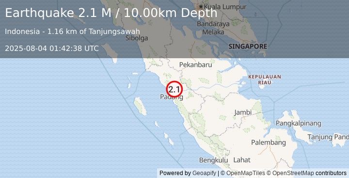Earthquake Southern Sumatra, Indonesia (2.1 M) (2025-08-04 01:42:38 UTC)