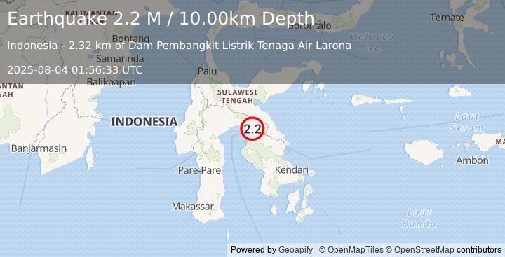 Earthquake Sulawesi, Indonesia (2.2 M) (2025-08-04 01:56:33 UTC)