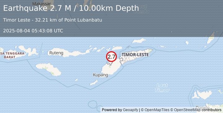 Earthquake Timor Region (2.7 M) (2025-08-04 05:43:08 UTC)