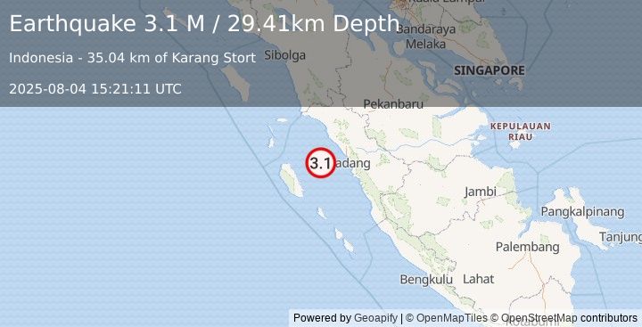 Earthquake Southern Sumatra, Indonesia (3.1 M) (2025-08-04 15:21:11 UTC)