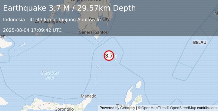 Earthquake Talaud Islands, Indonesia (3.7 M) (2025-08-04 17:09:42 UTC)