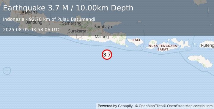 Earthquake South of Java, Indonesia (3.7 M) (2025-08-05 03:58:06 UTC)