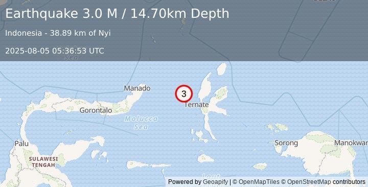 Earthquake Northern Molucca Sea (3.0 M) (2025-08-05 05:36:53 UTC)