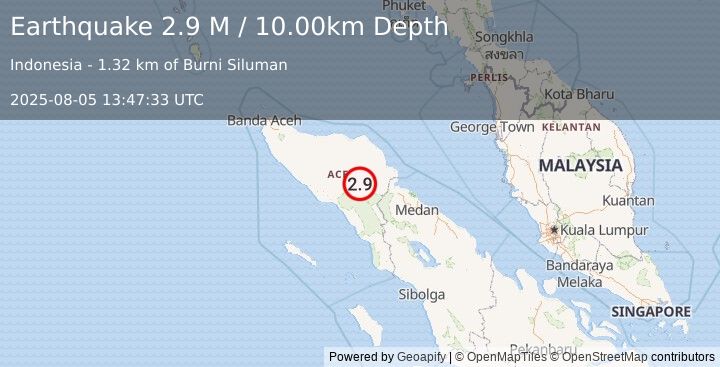 Earthquake Northern Sumatra, Indonesia (2.9 M) (2025-08-05 13:47:33 UTC)
