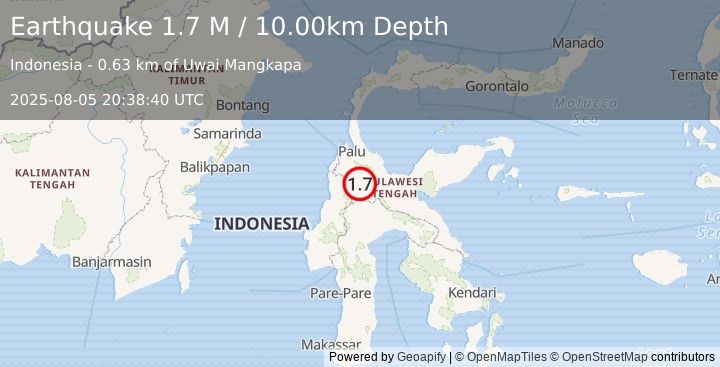 Earthquake Sulawesi, Indonesia (1.7 M) (2025-08-05 20:38:40 UTC)