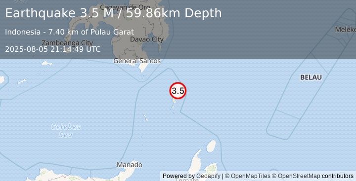 Earthquake Talaud Islands, Indonesia (3.8 M) (2025-08-05 21:14:50 UTC)