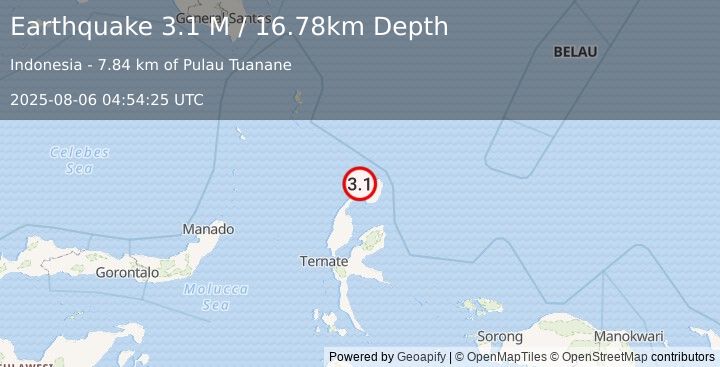 Earthquake Halmahera, Indonesia (3.1 M) (2025-08-06 04:54:25 UTC)