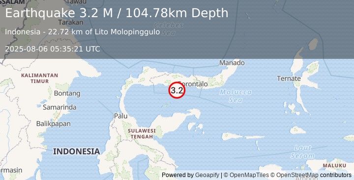 Earthquake Minahassa Peninsula, Sulawesi (3.2 M) (2025-08-06 05:35:21 UTC)
