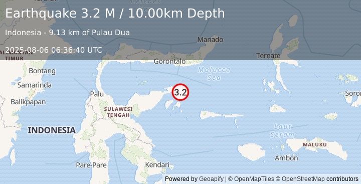 Earthquake Minahassa Peninsula, Sulawesi (3.2 M) (2025-08-06 06:36:40 UTC)