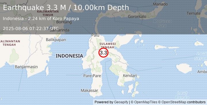Earthquake Sulawesi, Indonesia (3.3 M) (2025-08-06 07:22:37 UTC)