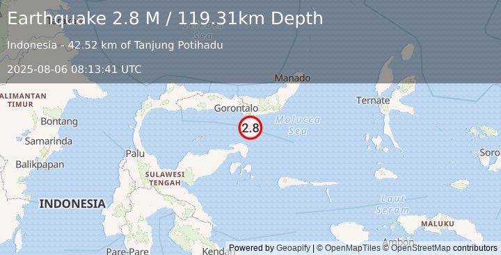 Earthquake Minahassa Peninsula, Sulawesi (2.8 M) (2025-08-06 08:13:41 UTC)