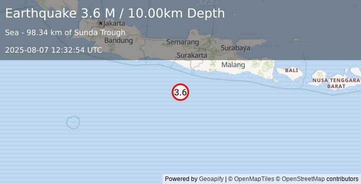 Earthquake South of Java, Indonesia (3.6 M) (2025-08-07 12:32:54 UTC)